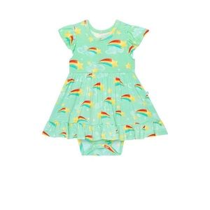 Posh Peanut Fallon Cap Sleeve Ruffled Bodysuit Dress, 6-12m green stars